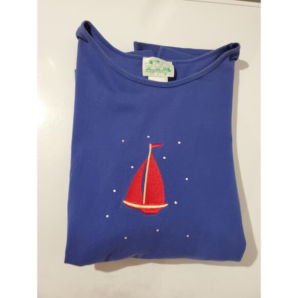 Quacker Factory Set of 2 Nautical Sailboat Rhinestone Short Sleeve Tops Size 3X - Picture 5 of 12